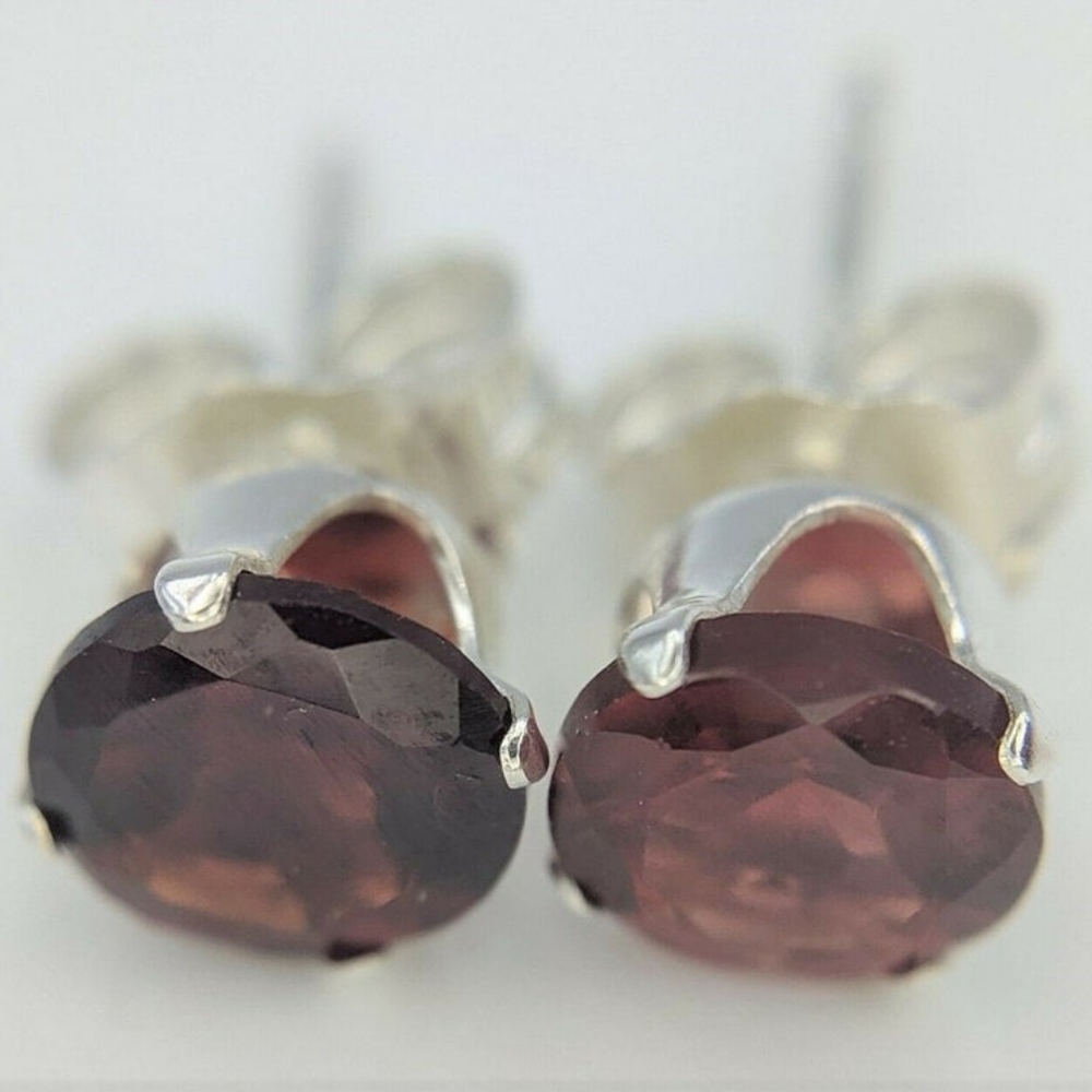 Red Garnet 5mm Silver Stud Earrings
